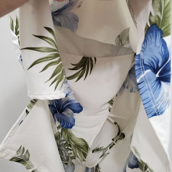 Leilani‎ Woman's Vintage White Blue Tropical Floral Halter Swim Dress Plus Sz 14 - Picture 3 of 6